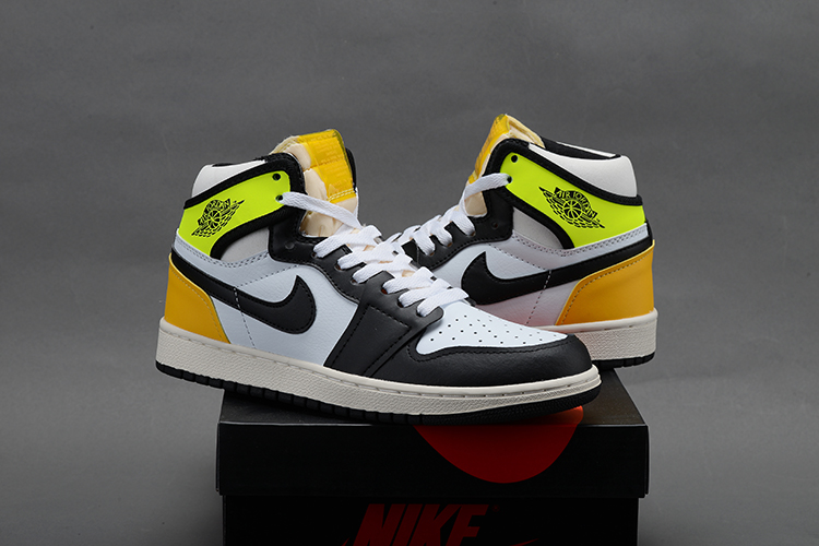 2021 Women Air Jordan 1 Retro White Black Yellow Green Shoes